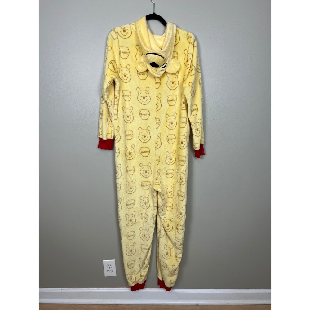 Disney Winnie the Pooh Plush Fleece Hooded One Piece Union Suit Yellow Large L - Picture 6 of 15